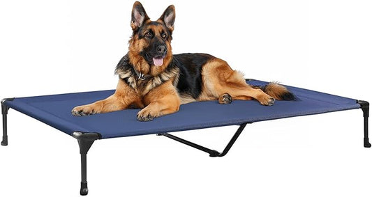 Veehoo Outdoor Elevated Dog Bed Large Sized Dogs, XL Cooling Raised Dog Cots Beds Training Platform Off Ground Hammock with Breathable Mesh, No-Slip Feet, 49"x33", Blue