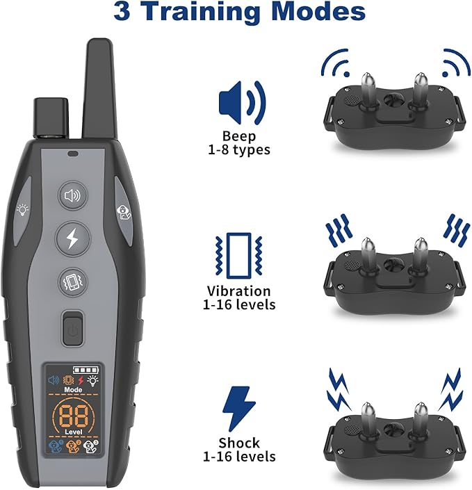 Shock Collar for Dogs with Color Screen - 3300 FT Remote Control Range, Dog Training Collar with 3 Training Modes, 2 Rechargeable Waterproof ECollar for Dogs Training 15-125LBS
