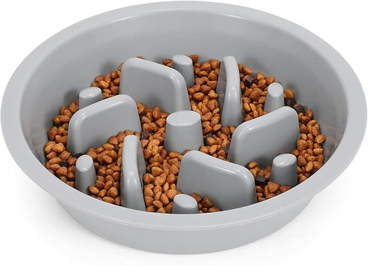 JASGOOD Dog Slow Feeder - Reduce Slip Puzzle Bowl for Raised Pet Feeders - Interactive Bloat Stop Elevated Diners Replacement Bowl (Gray, Fit Opening 7.5"-8")