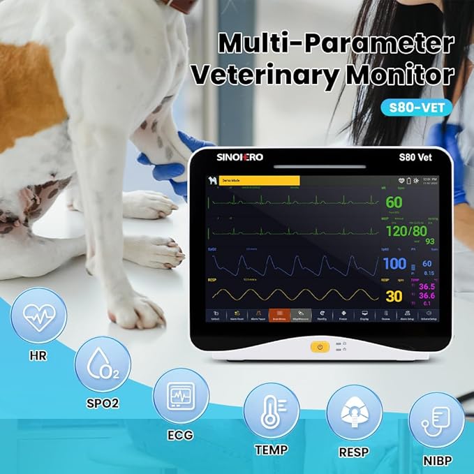 Veterinary Monitor 10.1'' Multi-Parameter Touch Screen Pet Monitor for Cat, Dog,Cow,Pig,Horse and Other Animals (Standard Size)