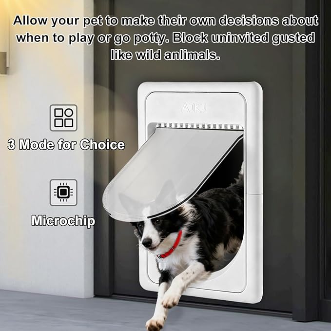 Smart Electronic Pet Door, Automatic Dog Door with 3 Modes, Battery Powered Electronic Sensor Pet Door with 1 Sensing Key, Fit for Large Pets Up to 85lbs. (New Upgraded) - Large Size