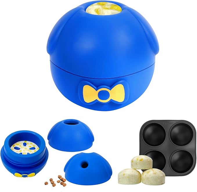 Yipetor Interactive Treat Dispensing Dog Toy, Large 3IN1 Frozen Dog Enrichment Toy, Tough Rubber Chew Ball Dog Puzzle Toys for Large Medium Breeds - Keep Them Busy/Anxiety Relief/Feeding Slow