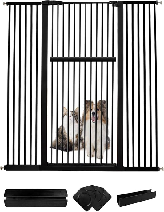Lumizone Extra Tall Pet Gate 55.12" High Pressure Mounted 55.12"-59.24" Extra Wide (9 Sizes) 1.37" Gap for Cat Dog Stairs Doorway Hallway No Drilling Auto-Close (55.12"-59.24" W, Black)