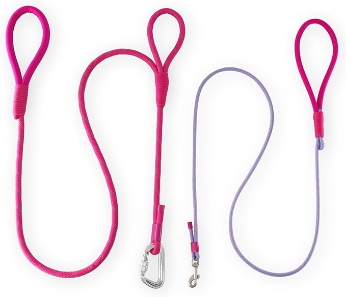 Twin Tails Leash Set - 5ft Double Handle Dog Leash and 4.5ft Lightweight Premium Rope Dog Leashes, Kid-Friendly Family Set, Reflective Pet Leashes for Small Medium and Large Dogs