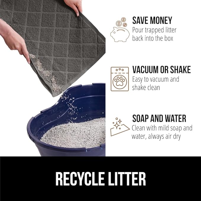 GORILLA GRIP Cat Litter Box Mat, 47x35, Water Resistant, US Designed Kitty Litter Trapping Mats, Easy to Clean, Scatter Control, Less Mess and Clean Floors, Kitten Supplies for Indoor Cats, Dark Gray