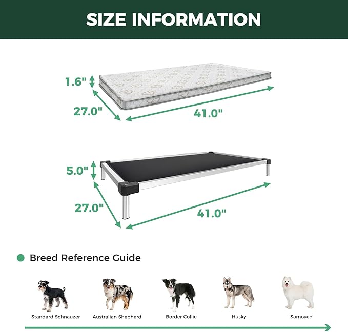 FXW TitanNest Chew-Proof Elevated Dog Bed, Raised Cot for Indoor/Outdoor/Camping Use, Durable & Washable Padded Pet Bed with Exclusive Cover for Medium Dogs, 41.0" L x 27.0" W x 5.0" H, Black