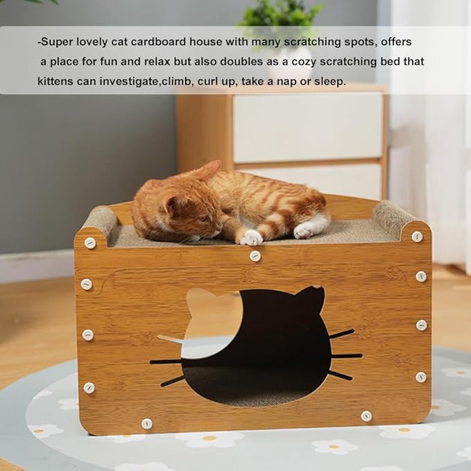 Cat Scratcher Cardboard House, Kitten Scratching Pad Lounger Bed, Kitty Small Animals Play, Rest, Sleep, Scratch Post Box, Durable Board Entertain Feline Friends Yet Prevent Furniture Damage