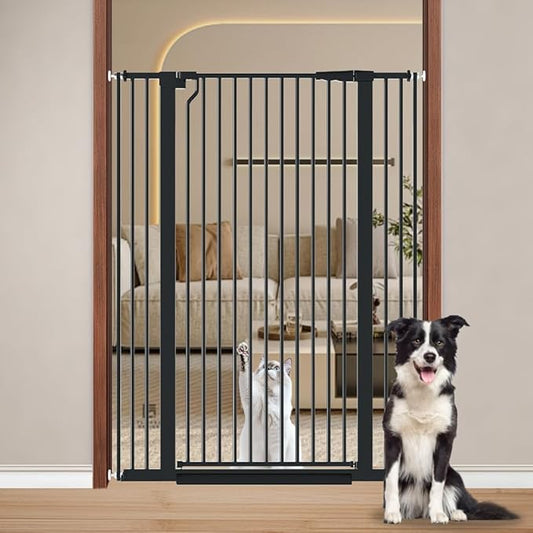 Fairy Baby 51.18" Extra Tall Cat Gate for Doorway, 29.5"-40.5" Extra Wide Pet Gate Dog Barrier Indoor for Cats Dogs, Kid Puppy Dog Gate No Jumping Over & No Climb, Metal Child Safety Proof Gate, Black
