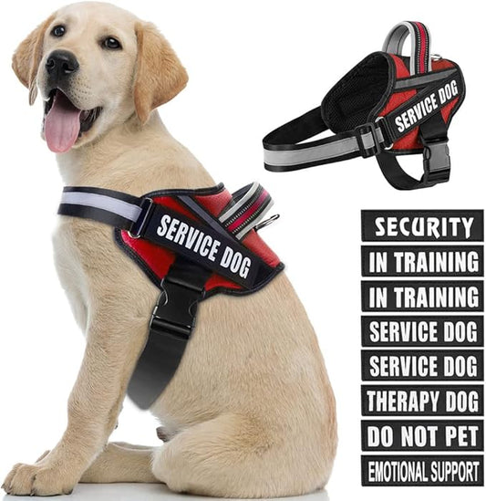 Dog Vest Harness and Patches Set, Animire in Training Service Dog Harness with 10 Dog Patches, Reflective Dog Vest with Handle for Small, Medium, Large, and Extra-Large Dogs