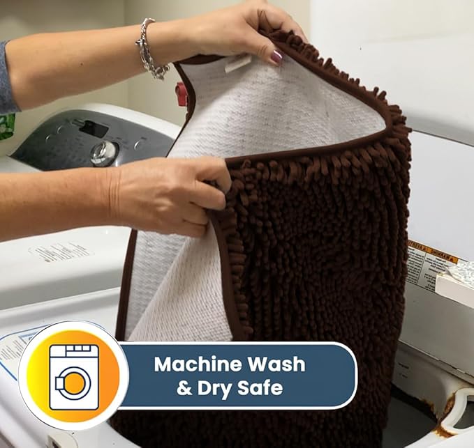 Muddy Mat® AS-SEEN-ON-TV Highly Absorbent Microfiber Door Mat and Pet Rug, Non Slip Thick Washable Area and Bath Mat Soft Chenille for Kitchen Bedroom Indoor and Outdoor - Chocolate Brown 6ft x 9ft