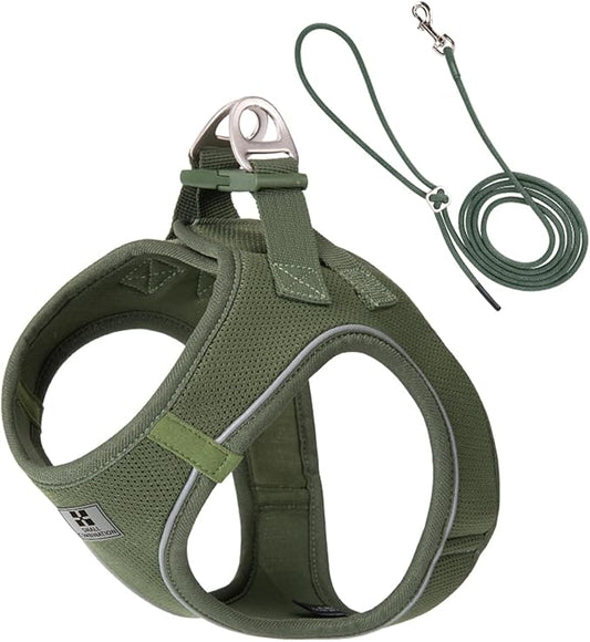 Adjustable Dog Harness with Leash, Reflective Mesh, No-Pull Design，Matching Lead Rope (Army Green, L)