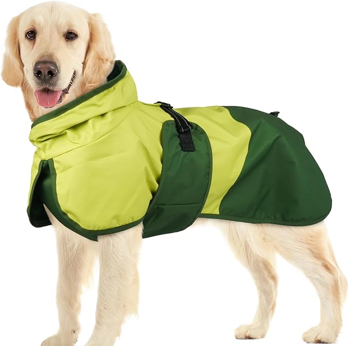 BRKURLEG Dog Raincoat for Small Medium and Large Dogs Waterproof Dog Rain Jacket Adjustable Hooded Dogs Raincoat Pet Rain Coat Poncho with Leash Hole, Reflective Strip, Green, XXXL