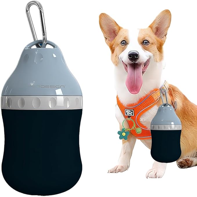 Dog Travel Water Bottle Detachable Bowl Leak Proof Portable ，Silicone Bottle Body，Collapsible and Suitable for Small Pets for Outdoor Walking, Hiking, Travel (Blue, 400 ml)