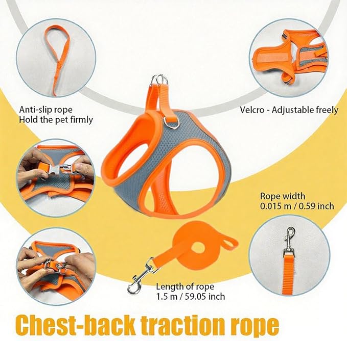 2-in-1 No Pull Dog Harness & Retractable Leash, Adjustable Dog Harness, No Pull Step-in Soft Mesh Puppy Vest Harnesses, Adjustable Puppy Vest for Small Medium Dogs and Cats