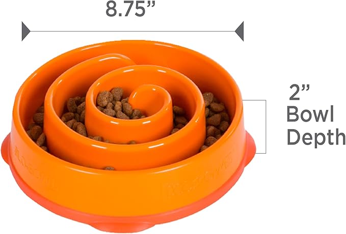 Outward Hound Medium Slow Feeder Bowl, Puzzle Maze for Fast Eaters, Small to Medium Dogs, Helps Prevent Bloat & Aid Digestion, Holds 2 Cups Wet or Dry Food, Non-Slip, Made Without BPA, Orange