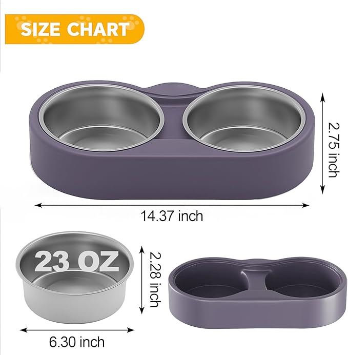 Pet Heated Bowl for Cat Dog, Freeze-Proof Warming Animal Food Feeder with Anti-Chew Cord,Waterproof & Thermostat Heating Bowls Removeable, (2 x 23 fl oz, Purple)