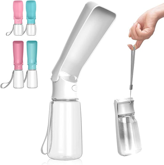 Portable Dog Water Bottle - Foldable Dog Water Dispenser | Leak Proof & Food Grade Plastic Travel | Pet Water Bottle for Cat Outdoor Walking Hiking Travel（US） (White, 19oz)