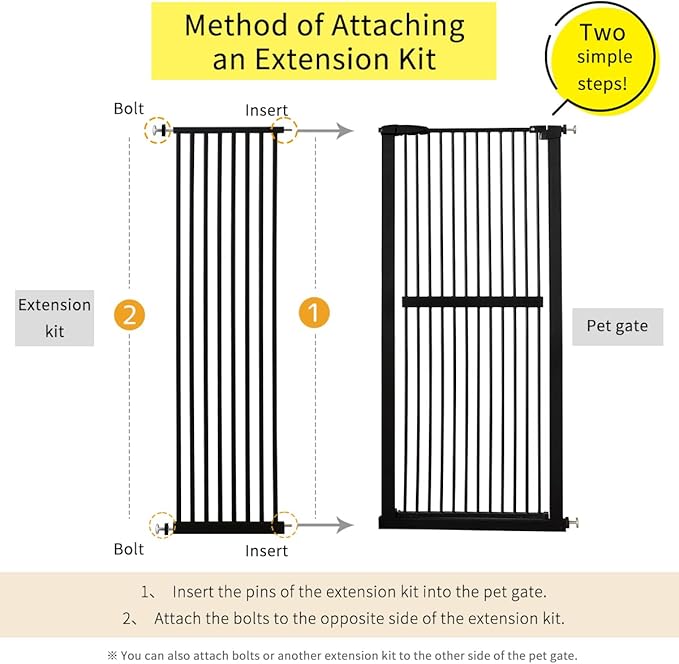 Lumizone Extra Tall Cat Gate Extension Kit 61.02" High Pressure Mounted 16.73" Extra Wide 1.37" Gap No Drilling Tall Pet Gate for Dogs (Black, 16.73" W)