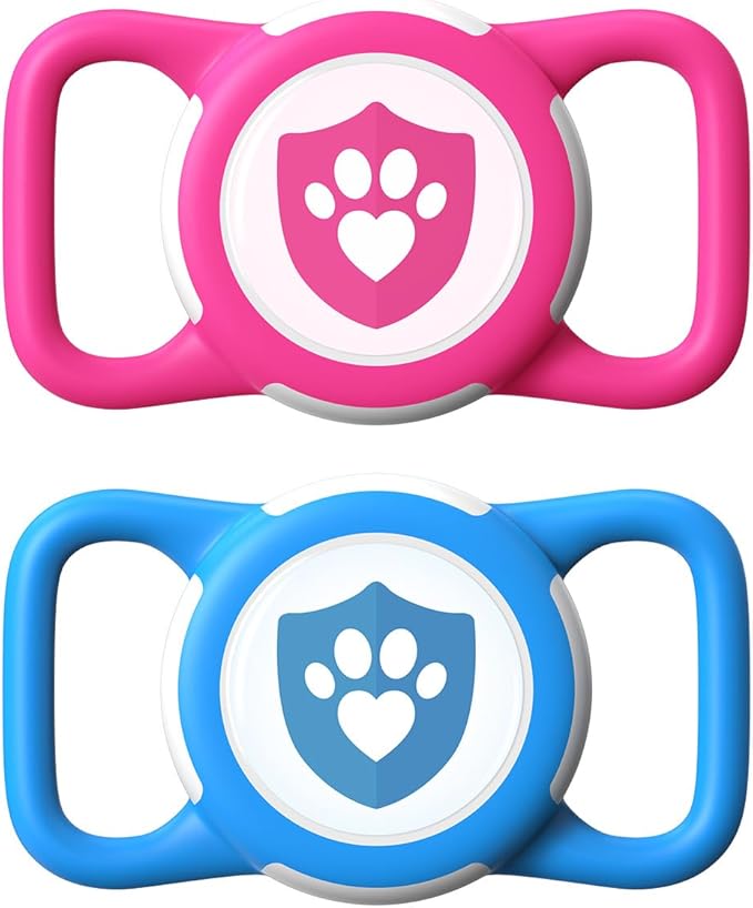 2 Pack Waterproof AirTag Dog Collar Holder for Apple Tracker Rose Red&Blue