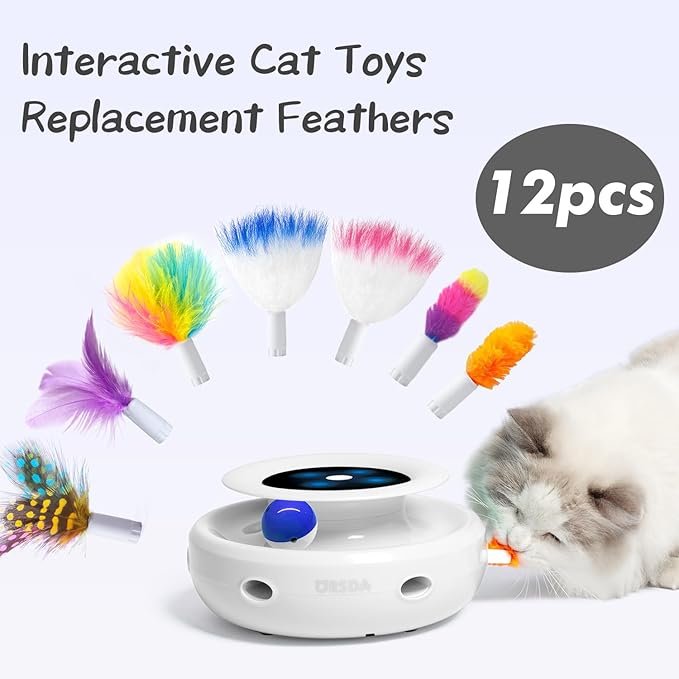 ORSDA 12 Pcs Feathers Replacement and Soft Furry Accessories ONLY Fits Cat Toys, Interactive Toys for Indoor Cats-NOT fits for Other Brand Toys