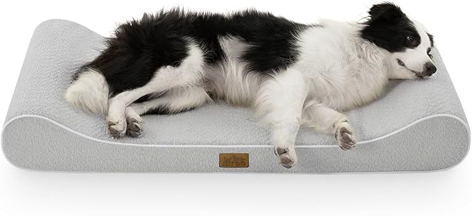 Orthopedic Dog Bed for Large Dogs up to 90 lbs - Removable Cover with Waterproof Lining & Non-Skid Bottom, Cotton-Polyester Blend Boat-Shaped Lounger Mattress, L(45x30x6in), Light Gray