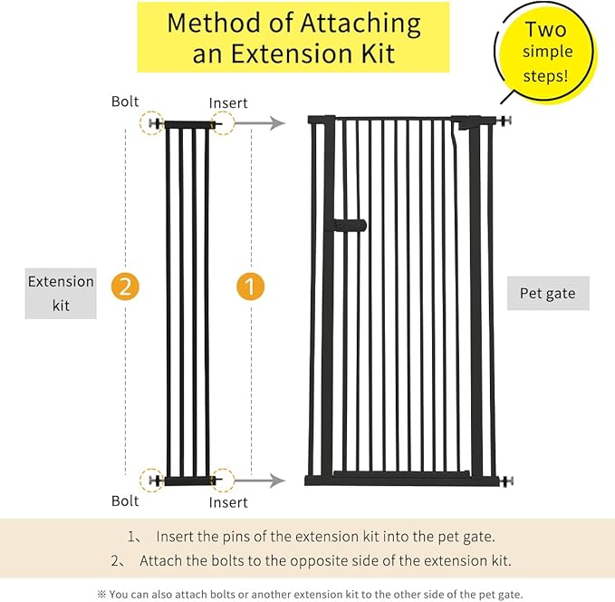 Lumizone Extra Tall Cat Gate Extension Kit 61.02" High Pressure Mounted 2025 New 8.27" Extra Wide 1.37" Gap No Drilling Tall Pet Gate for Dogs (Black, 61.02" H x 8.27" W, Extension)