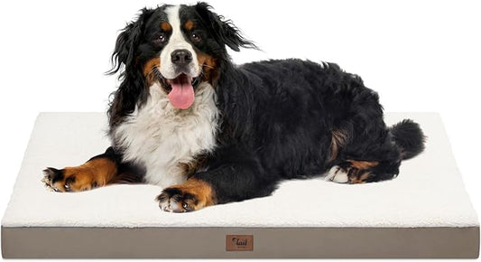 Orthopedic Dog Crate Bed for Extra Large Dogs, XXL Waterproof Comfort Pet Bed with Egg Crate Foam 47x29 Inch, Removable Oxford Cooling Cover, Khaki White