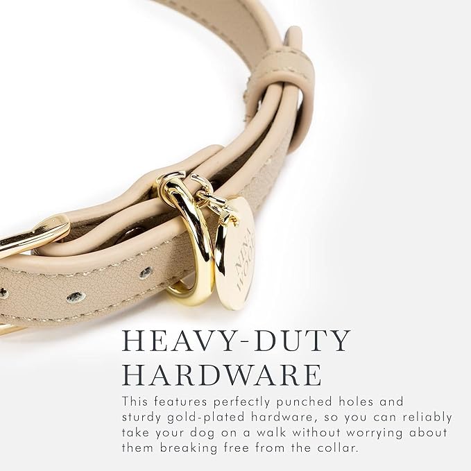 NINA WOOF Cupertino Dog Collars, Harnesses & Leashes Made from Vegan Leather with Dog Tracker Device Holder Adjustable Dog Collar - Color Beige, Large