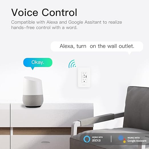 MOES Smart USB Wall Outlet Receptacle with Type-C & Type-A Charger, 2.4GHz Wi-Fi in-Wall Plug Socket 4 Pack, Remote Individual Control On/Off 15Amp, NO Hub Required