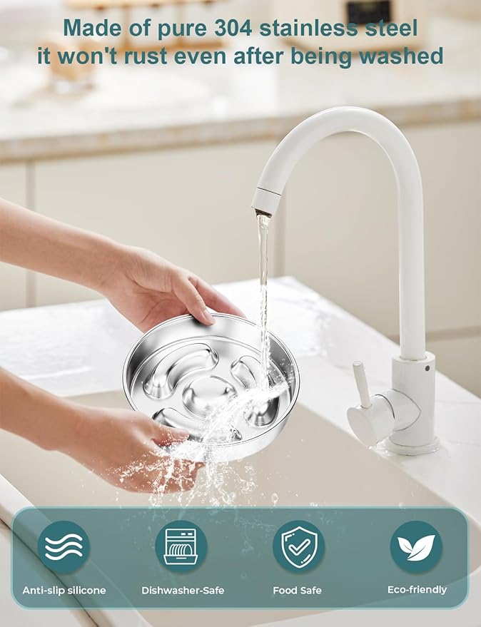 Slow Feeder Dog Bowl Stainless Steel，8-inch Diameter Dog Slow Feeder Bowl，Heavy Duty with Non-Slip Rubber Base，4Cups Capacity for Medium & Large Dogs to Slow Down Eating