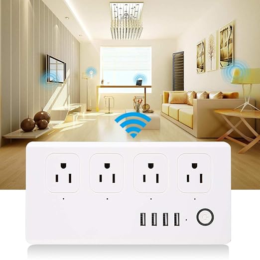 US 120V Smart Plug Compatible with Alexa and Home &IFTTT, Outlet Power Strip with 4 USB Support App Remote Control