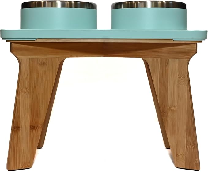 Trot Pets Elevated Dog Bowls | Stainless Steel Raised Bowl Set for Small, Medium, or Large Dogs | Non-Slip Food and Water Slow Feeder | Durable, BPA-Free, Anti-Skid, Dishwasher Safe (Sky, Medium)