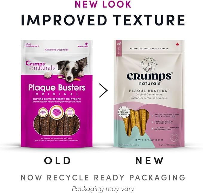 Crumps' Naturals Plaque Busters 3.5" (18ct) 9.0oz/255g Dog Dental Treat (Pack of 2)