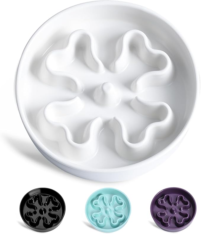 Slow Feeder,Ceramic-Slow Feeder Dog Bowls,Puzzle Food Bowl Maze,2.5 Cups Slow Feed Dog Bowl for Medium and Large Breed Dogs,White