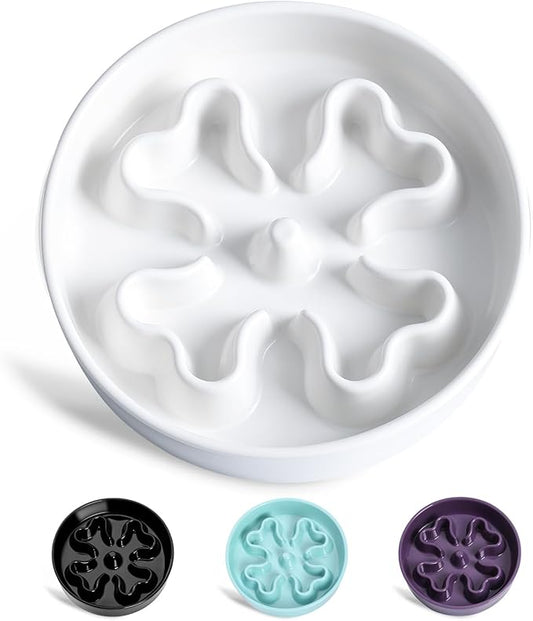 Slow Feeder,Ceramic-Slow Feeder Dog Bowls,Puzzle Food Bowl Maze,2.5 Cups Slow Feed Dog Bowl for Medium and Large Breed Dogs,White
