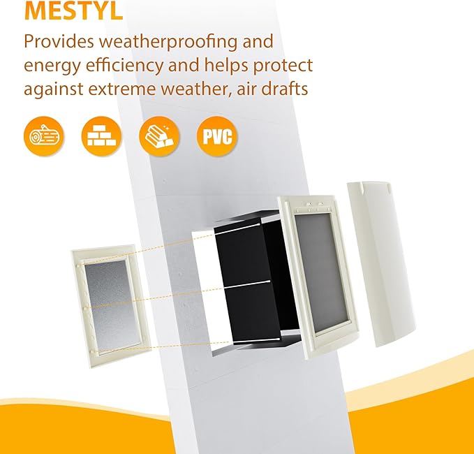 mestyl Dog Door for Wall, Pet Door, Doggie Door with Telescoping Tunnel, Double Magnetic Flaps and Sliding Lock Panels, 3-Flap Dog Door and Cat Door, Easy to Install, White, Large