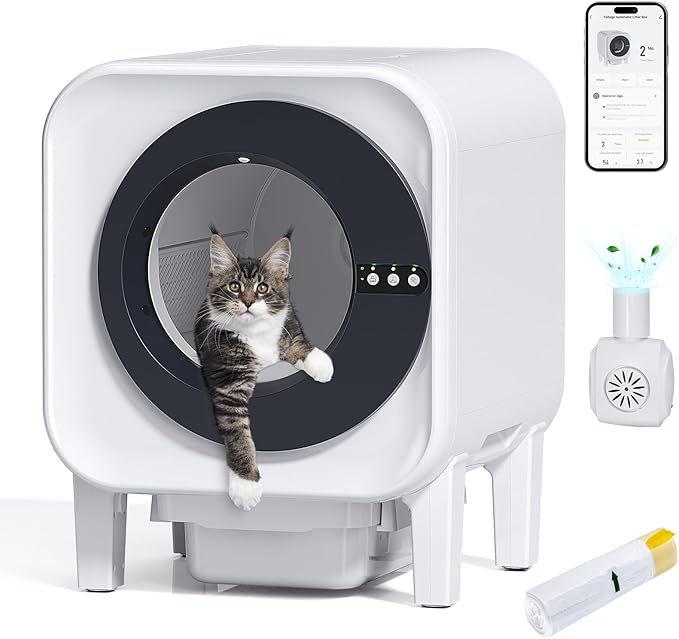 Automatic Cat Litter Box Self Cleaning with App Control, 75l Large Cat Litter Box for Multi-Cat Homes, Infrared Sensing & Weight Sensors, Easy Cleaning, Odor Eliminator, Trash Bags, Black