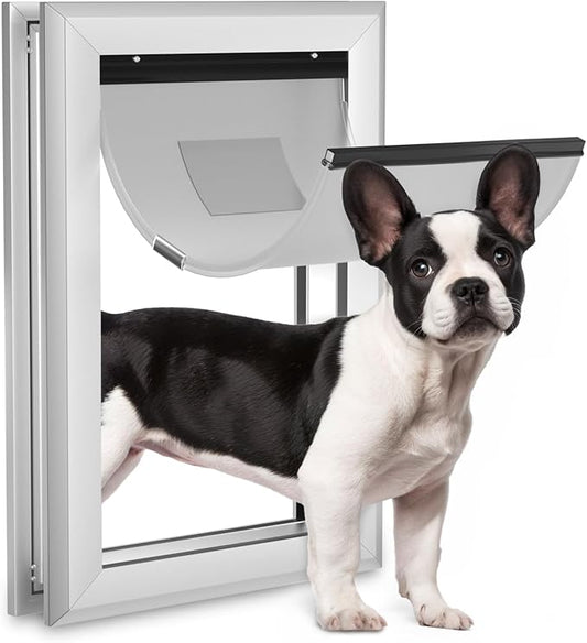 Ownpets Aluminum Dog Door, Pet Door with Magnetic Flap and Lockable Sliding Panel, Heavy Duty Doggy Door for Dogs Up to 40lbs(Silver)
