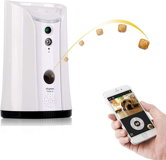 SM-02 Dog Camera Treat Dispenser, Remote Pet Camera with Two-Way Audio and Night Vision Remote via APP, Compatible with Alexa
