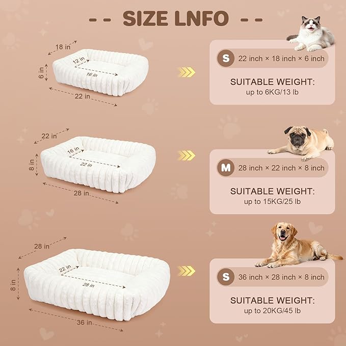Dog Beds Large Sized Dog, Washable Self Warming Dog Cat Bed Rectangle Orthopedic Large Pet Sofa, Super Soft Plush Rabbit Fur Pet Couch Cute Cat Bed with Removable Zipper Cover & Anti-Slip Bottom