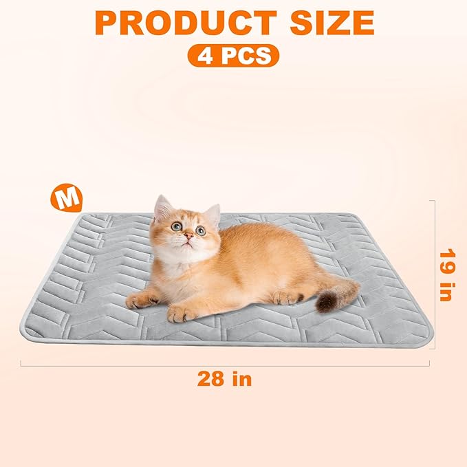 BINGPET 4 Pcs Self Warming Cat Bed for Indoor/Outdoor Cats,Warm Thermal Self Heating Cat Mat Dog Crate Pad with Anti-Slip Bottom Washable,Cozy Cat Dog Pet Heating Pad Blanket for Kitten Puppy 19"×28"