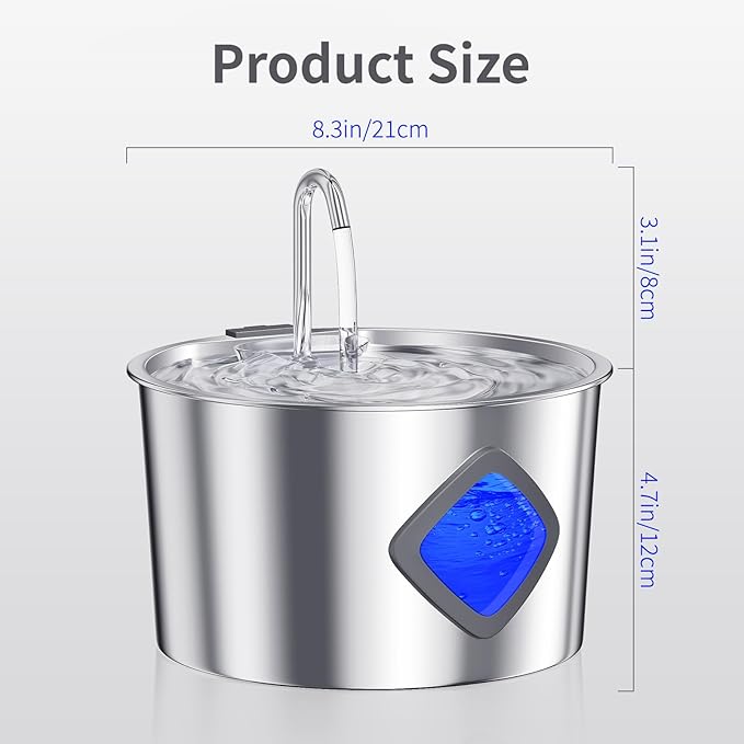 Cat Water Fountain Stainless Steel: 108oz/3.2L Automatic Pet Water Fountain for Cats Indoor- Quiet Cat Water Bowl Dispenser- Drinking Fountain for Small Dogs & Kitties-4 Filters + 4 Sponges