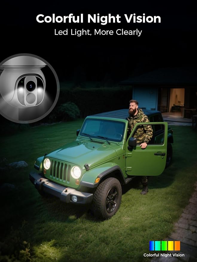 Solar Security Camera Outdoor Wireless WiFi Pro, 4MP Color Night Vision, AI/PIR Motion Detection, 360 PT, 2-Way Audio, IP66, 2.4/5GHz, SD/Cloud Storage, Compatible with Alexa, Mobile App & HomeBase