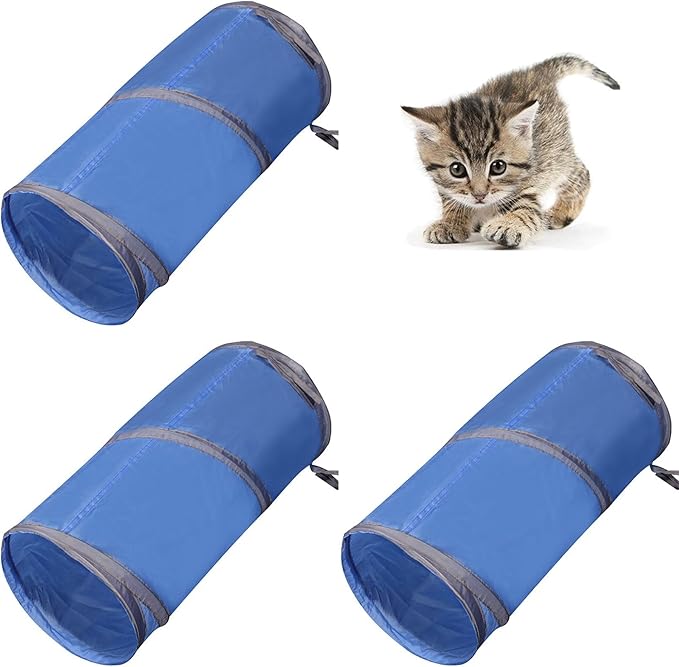 Foldable Spiral Cat Tunnel - Indoor Toy for Small Cats, Kittens, and Rabbits - Tube for Interactive Play and Outdoor Fun - Pet Activity Toy Royal Blue 20" 3 Pcs