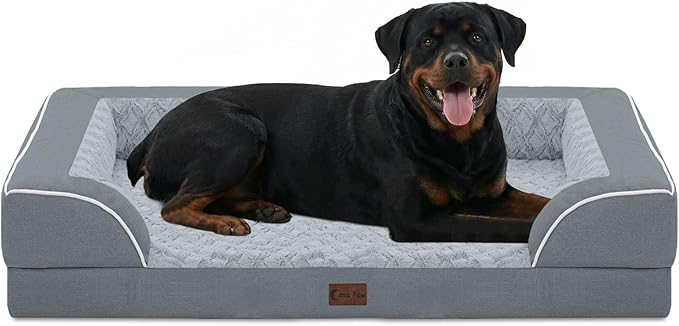 Orthopedic Dog Beds for Extra Large Sized Dogs, Waterproof Memory Foam XL Pet Bed with Sides 48x30Inch, Non-Slip and Egg-Crate Foam Big Dog Couch Bed with Removable Washable Cover, Grey