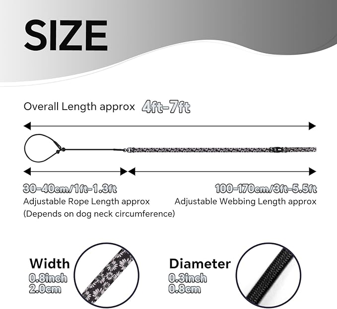 QQPETS Adjustable Slip Lead Dog Leash, Hands Free Waist Leash for Dog Walking, Reflective Training Lead with 360° Swivel Anti-Tangle, 4-7 ft Length for All Breeds