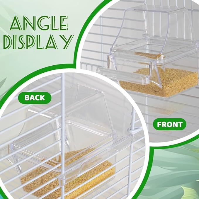 2 Pack Bird Feeders for Cage, No Mess Clear Hanging Parrot Food Bowl, Plastic Slot Food & Water Dispenser Bowl Set, Bird Cage Accessories for Hamsters,Pigeons,Parrot (Clear, 2 pcs)