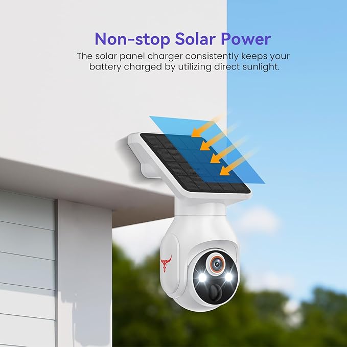 1080P Solar Security Cameras Wireless Outdoor, 360° View Pan/Tilt, Color Night Vision, Easy to Install, Real-Time Alerts, 2-Way Audio, Cloud Storage (Sold Separately), 2.4Ghz Wi-Fi Only