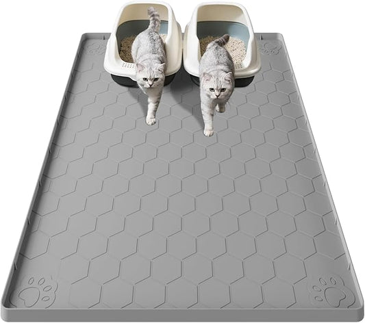 Pawinner Cat Mat for Litter Box, 40" X 28" Large Silicone Cat Litter Trapping Mat, Waterproof Kitty Litter Mat, Soft on Kitty Paws, Urine-Proof, Easy to Clean, Non-Slip Kitty Scratch Pad for Floor