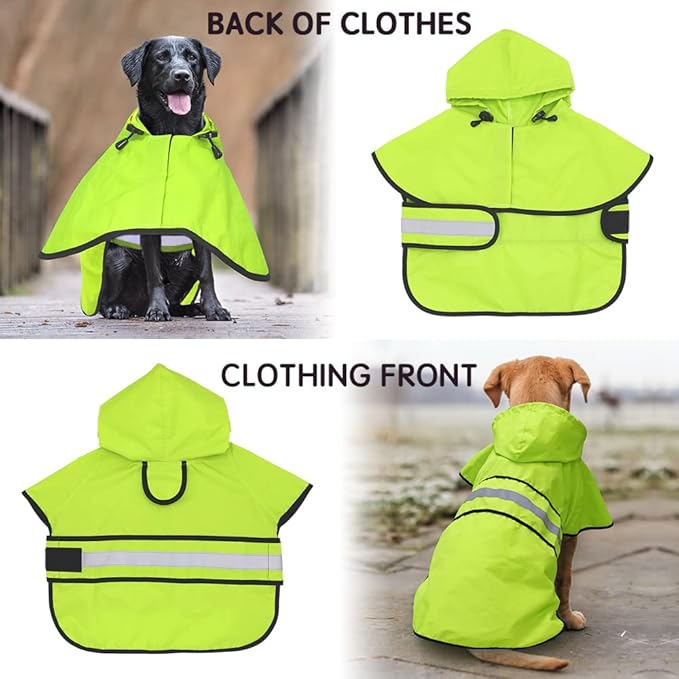 Candofly Reflective Dog Raincoat - Waterproof Dog Rain Jacket with Leash Hole, Hooded Doggie Ponch Rain Coat for Dogs (Green, XX-Large)